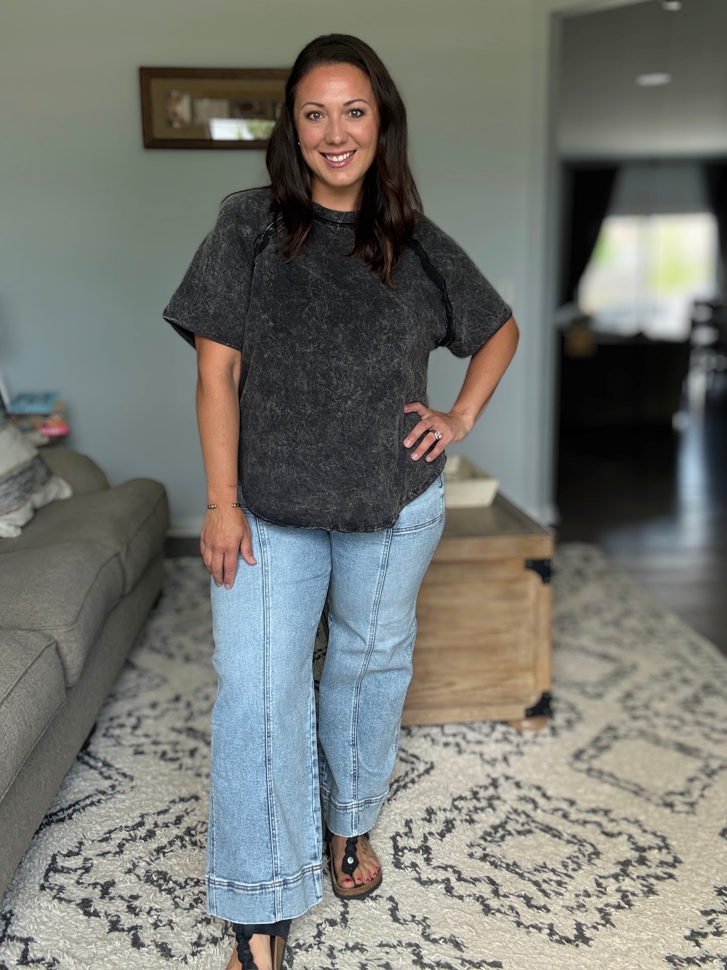 RISEN Holy Airball Front Seam Detail Wide Leg Cropped Jeans