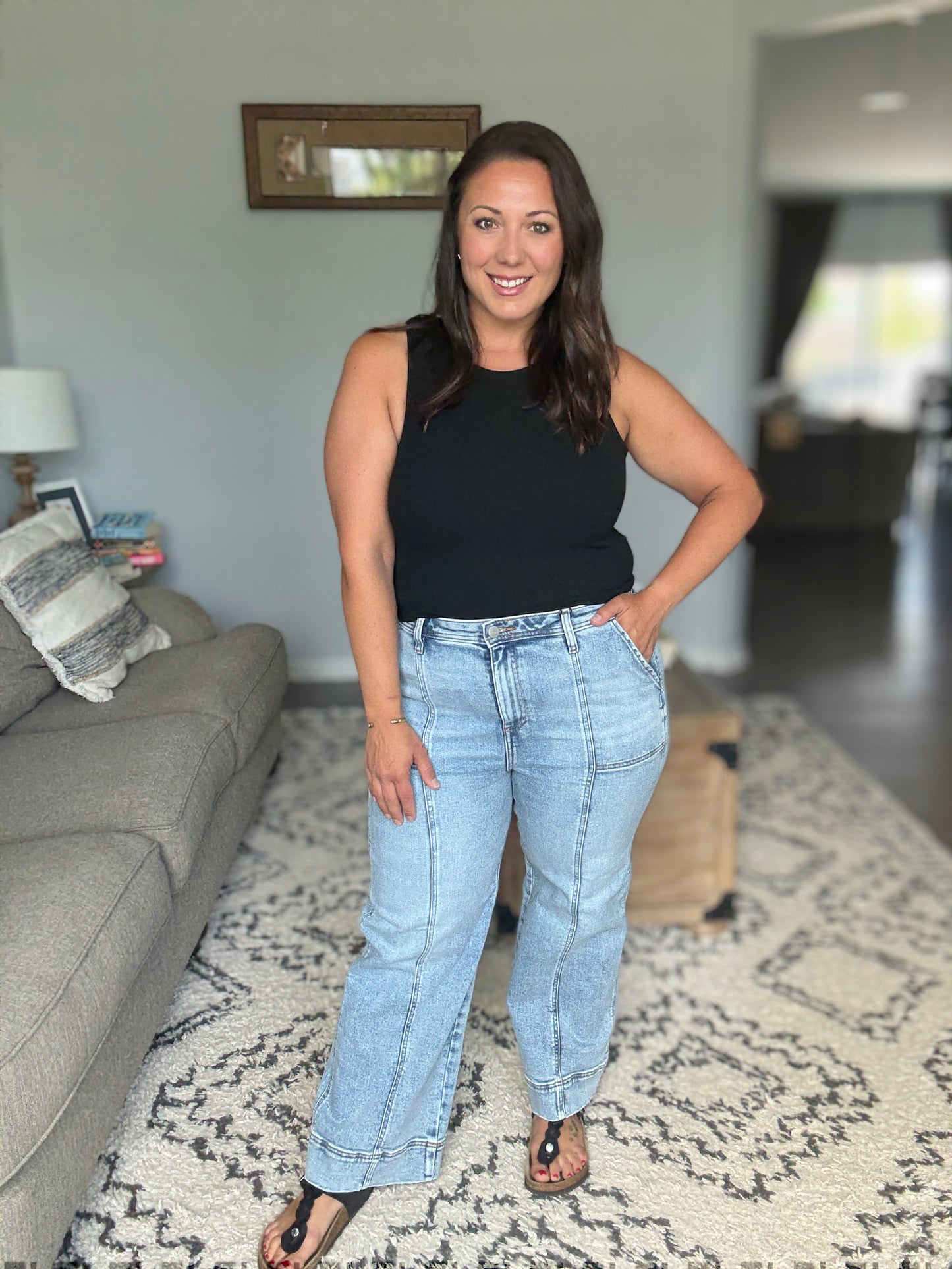 RISEN Holy Airball Front Seam Detail Wide Leg Cropped Jeans