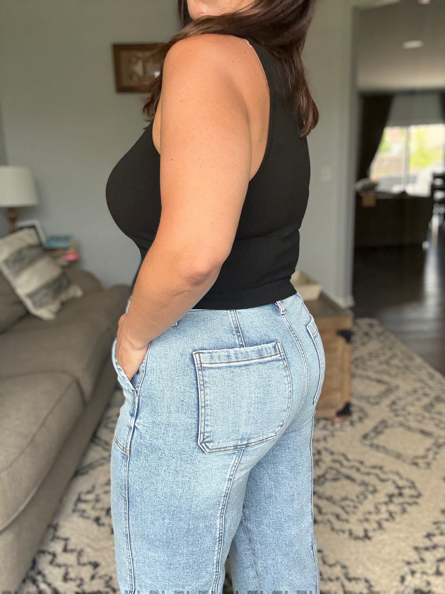 RISEN Holy Airball Front Seam Detail Wide Leg Cropped Jeans