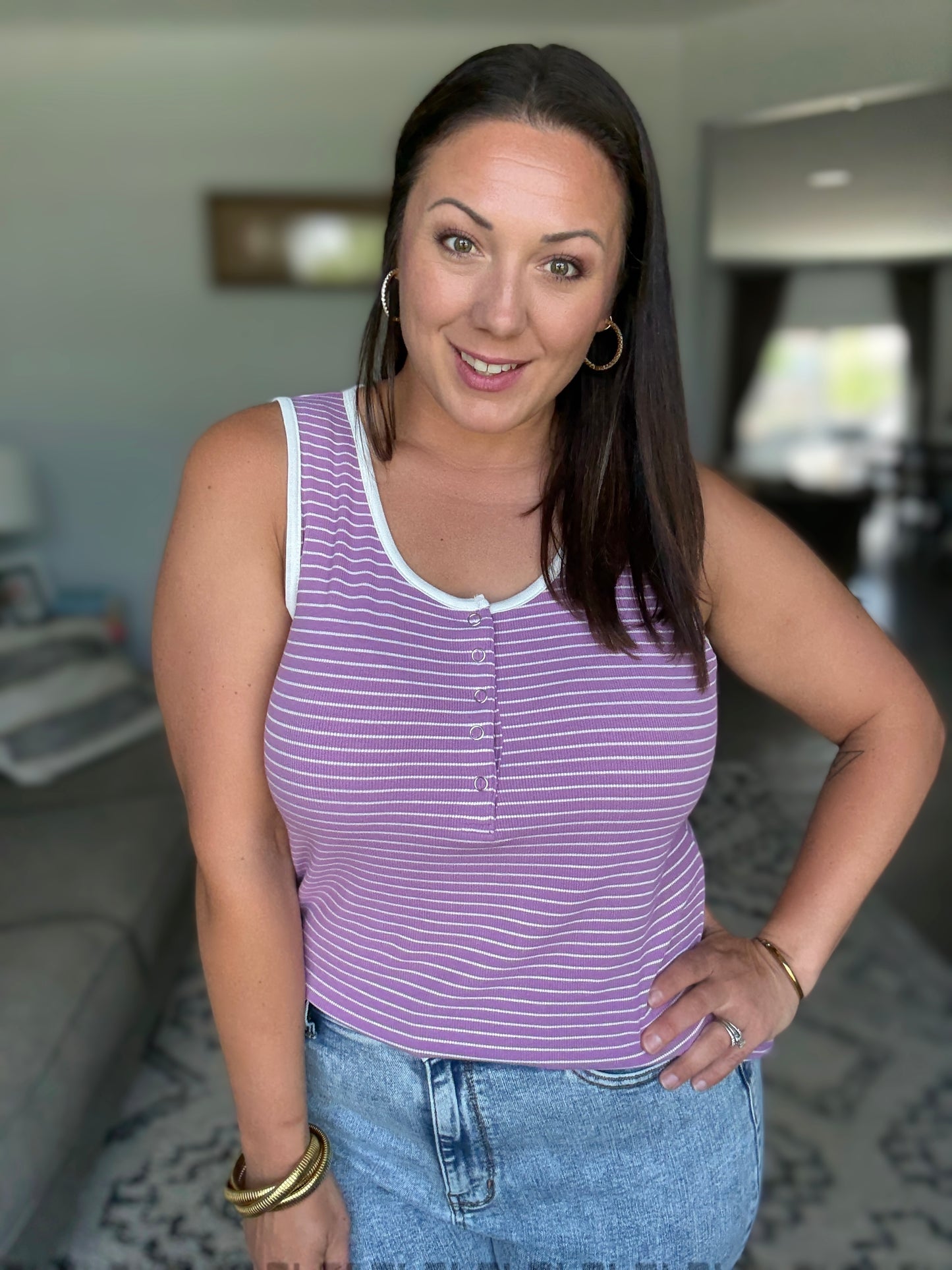 IN STOCK Shiloh Button Snap Tank - Purple