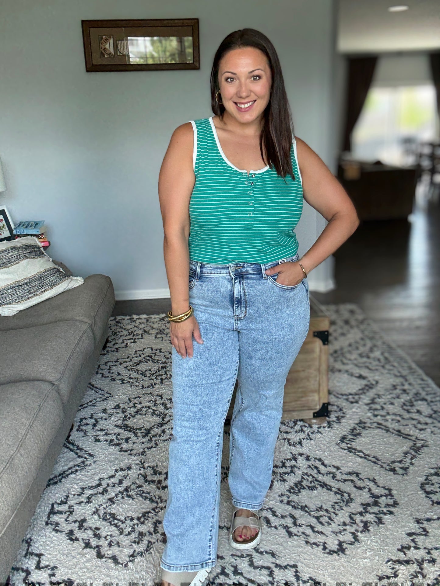 Debbie High Rise Stone Wash Straight Fit Jeans