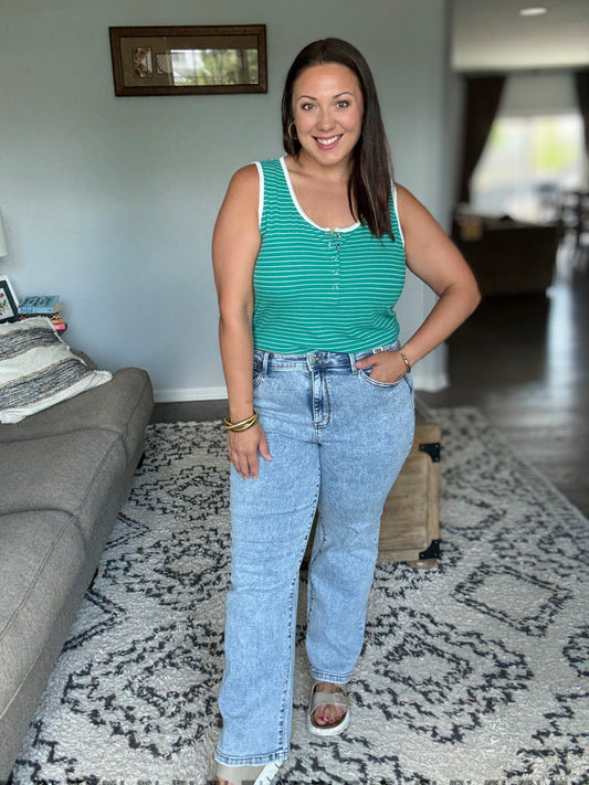Debbie High Rise Stone Wash Straight Fit Jeans