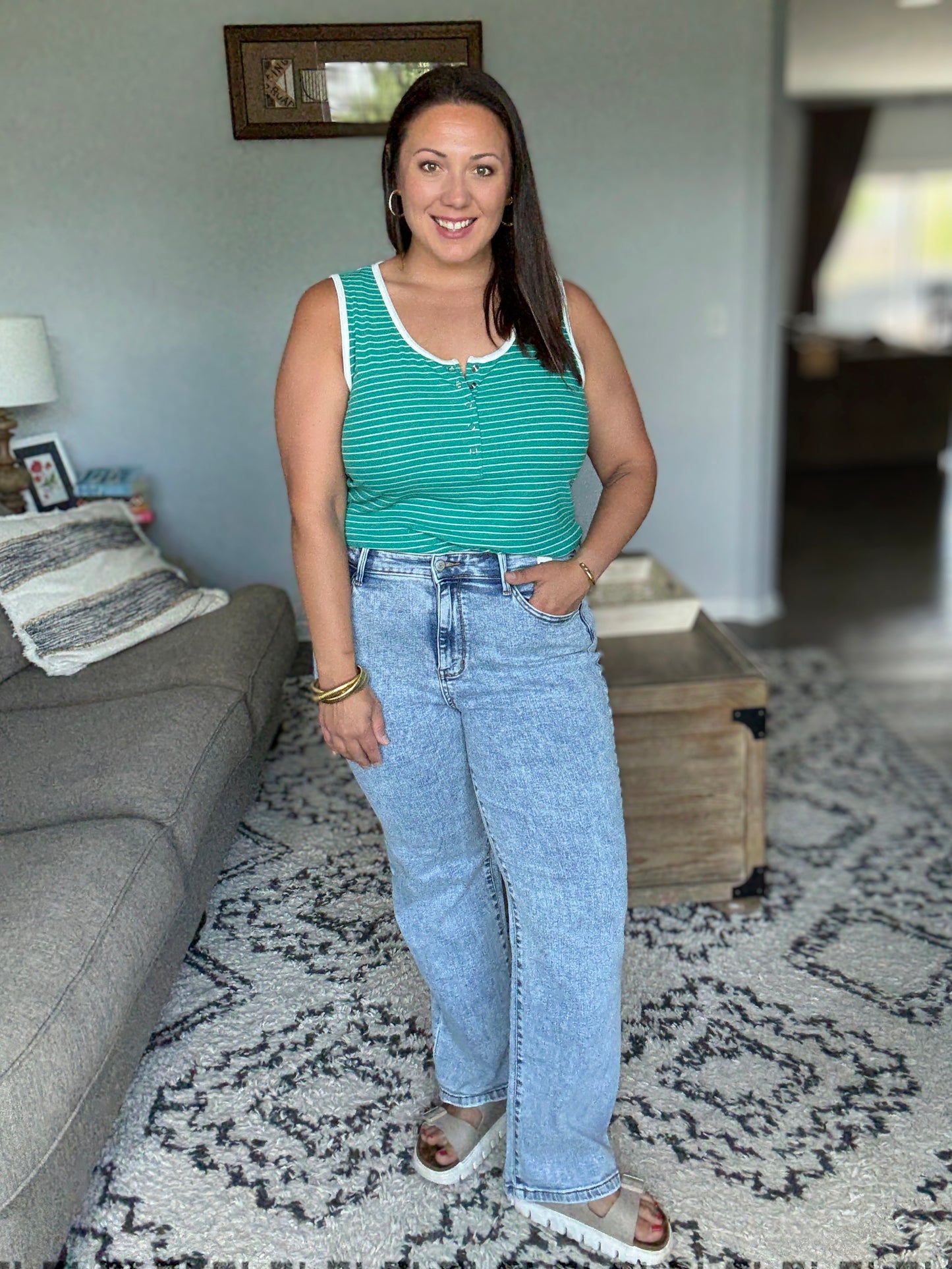 Debbie High Rise Stone Wash Straight Fit Jeans