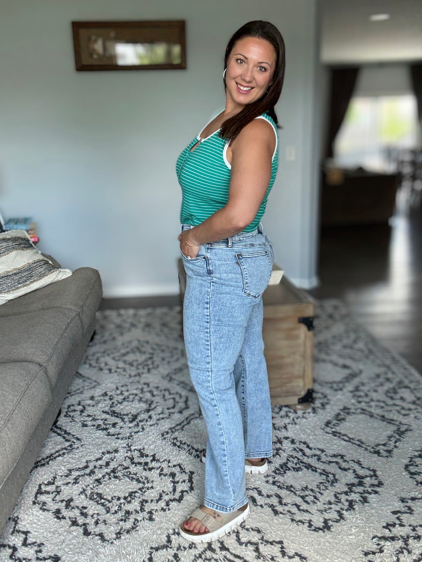 Debbie High Rise Stone Wash Straight Fit Jeans