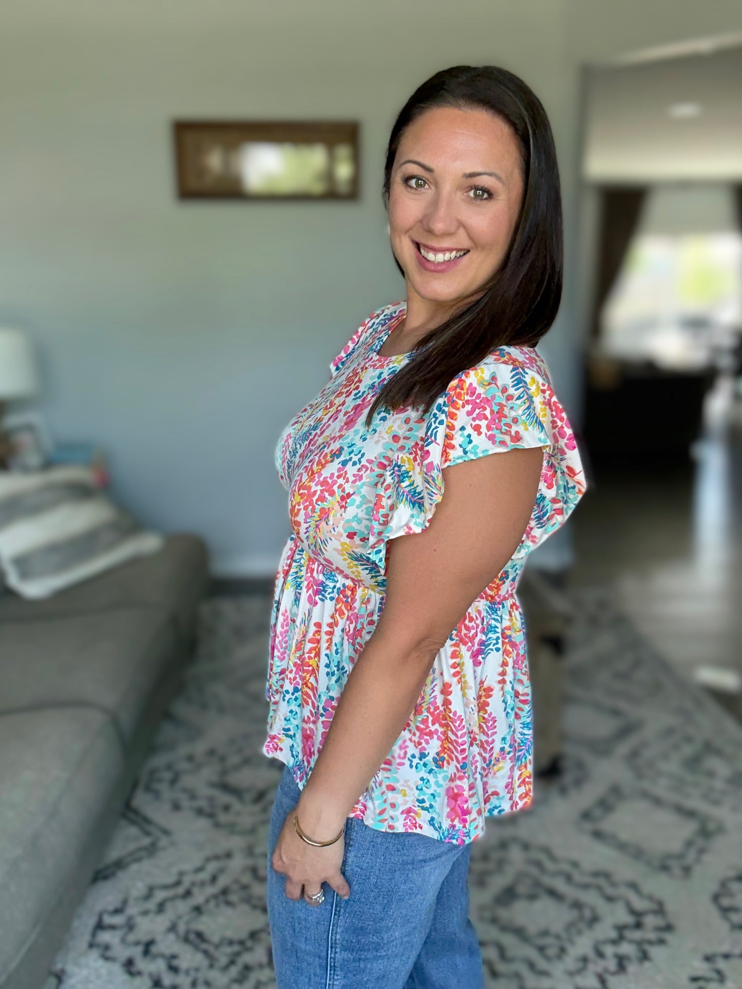 Flirt Alert Flutter Sleeve Top in Ivory