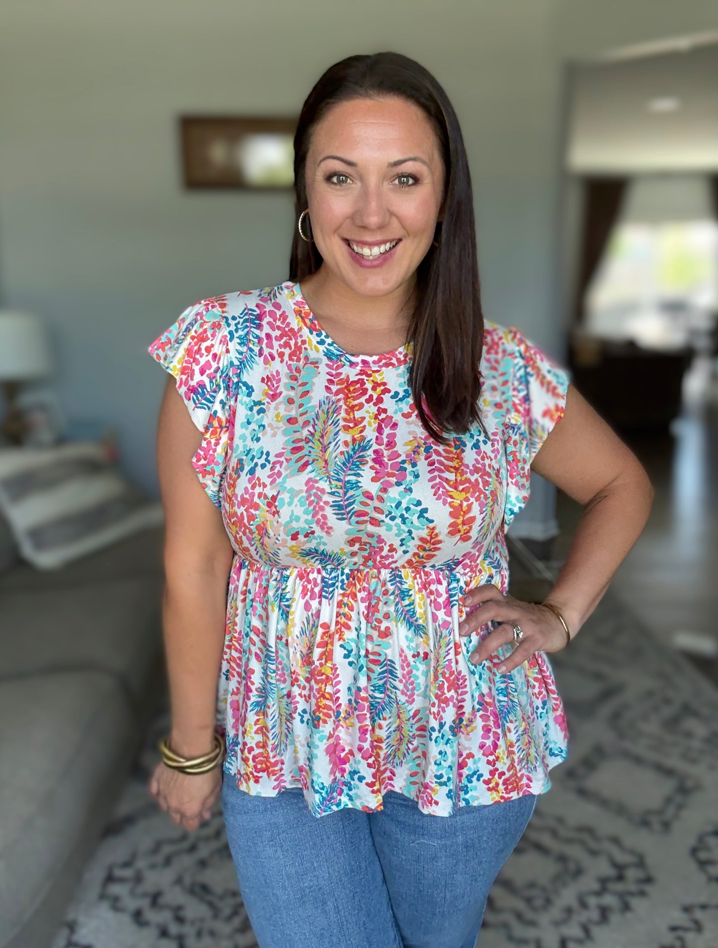 Flirt Alert Flutter Sleeve Top in Ivory