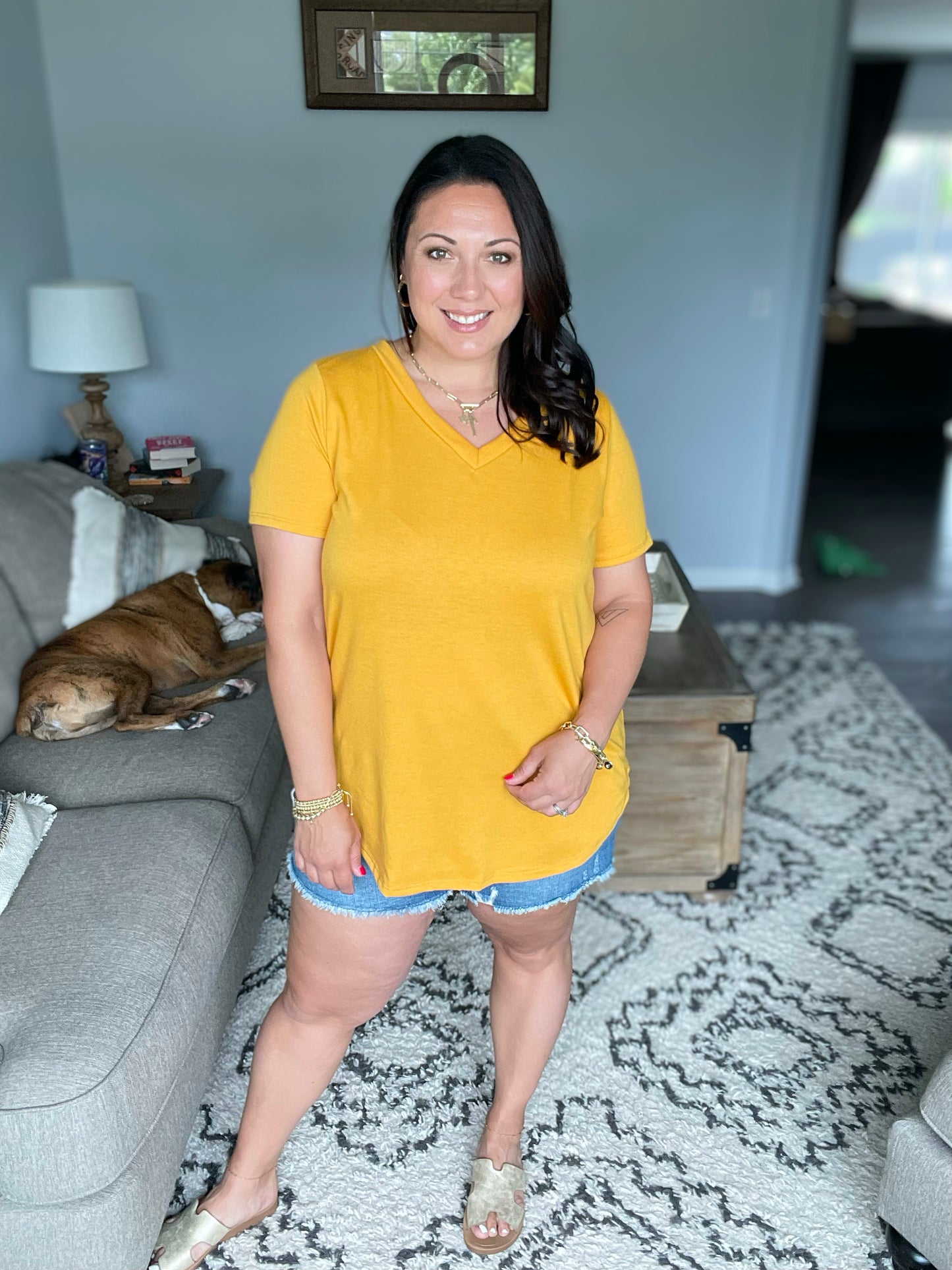 Heart and Soul V-Neck Top in Mustard