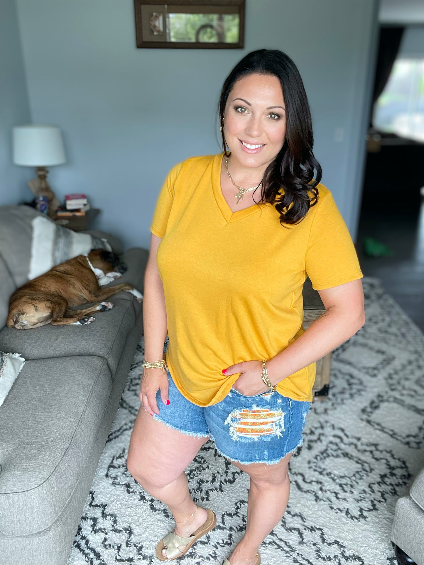 Heart and Soul V-Neck Top in Mustard