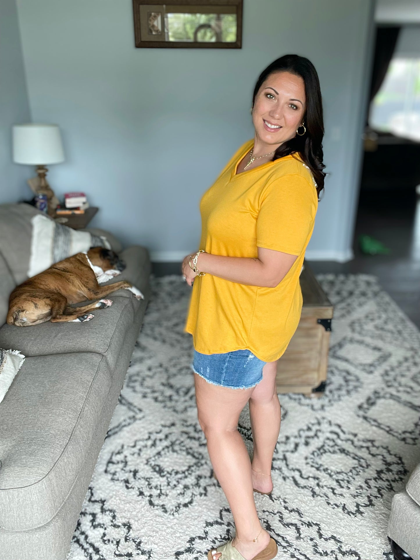 Heart and Soul V-Neck Top in Mustard