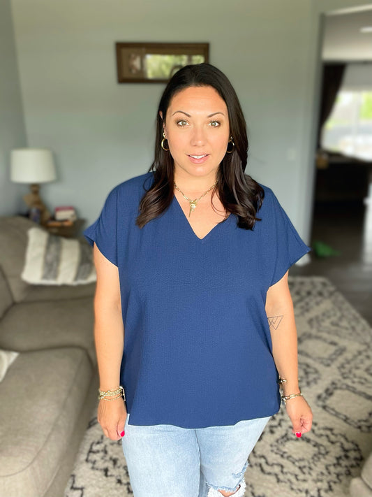 Let Me Be Your Wings V-Neck Top in Navy