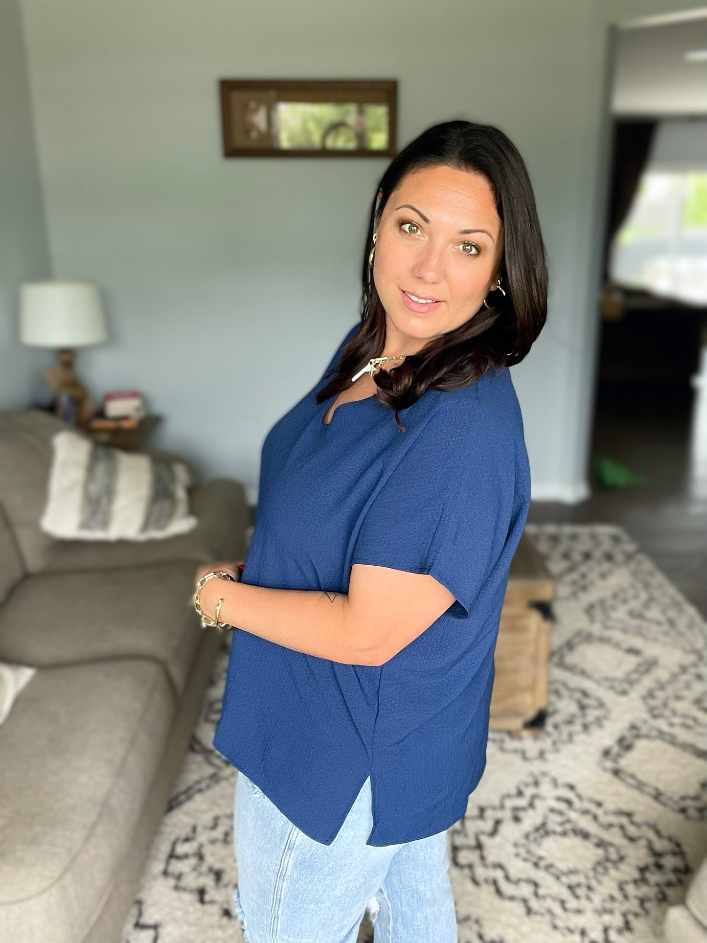 Let Me Be Your Wings V-Neck Top in Navy