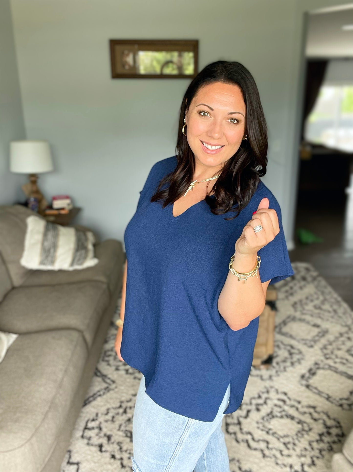 Let Me Be Your Wings V-Neck Top in Navy