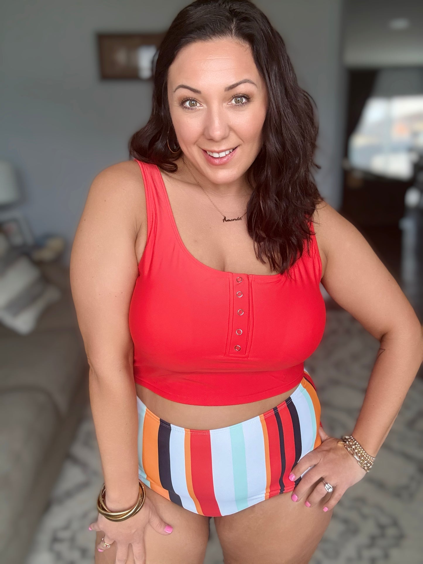 Bermuda Snap Up Swim Top in Red