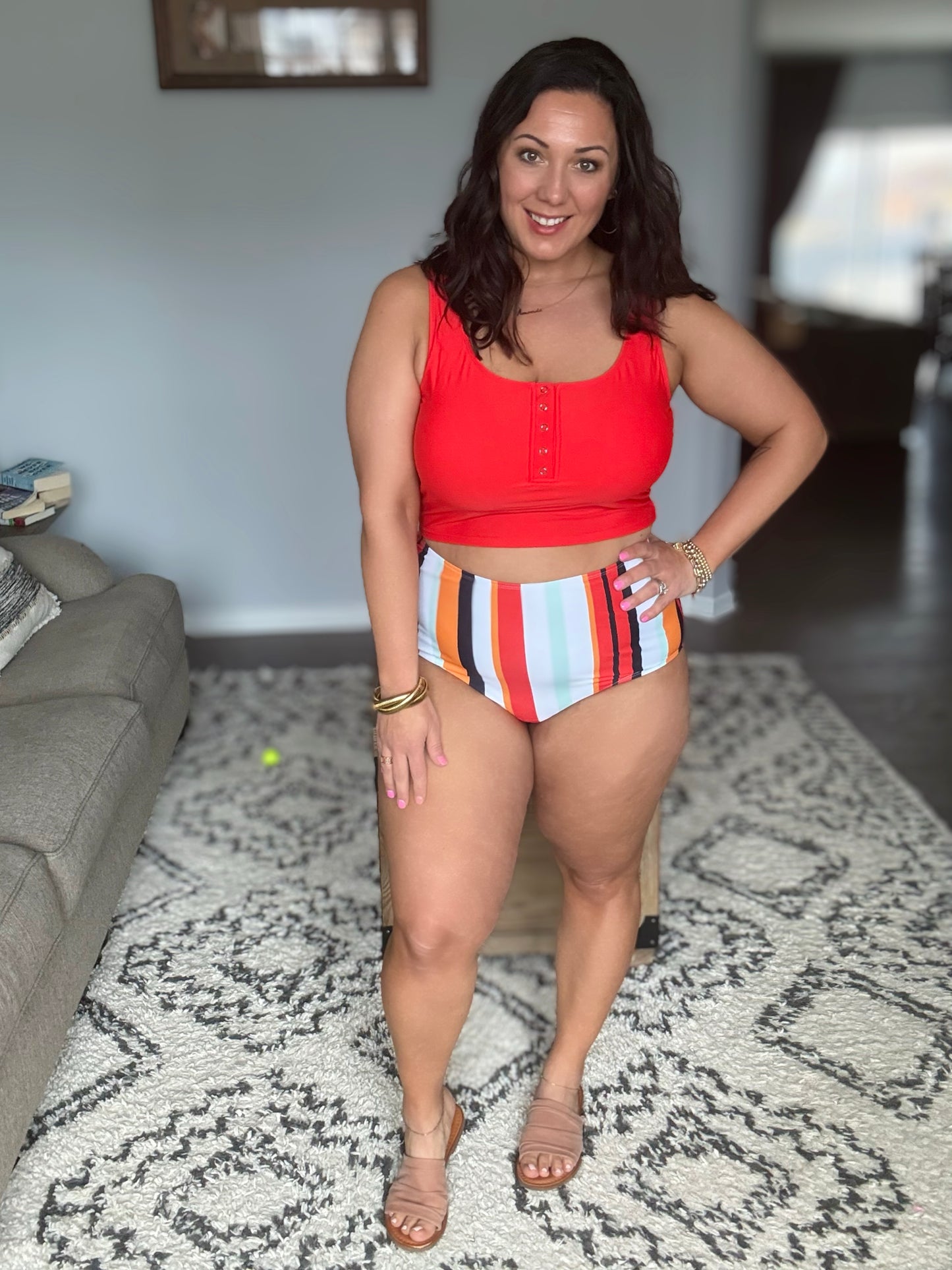 Bermuda Snap Up Swim Top in Red