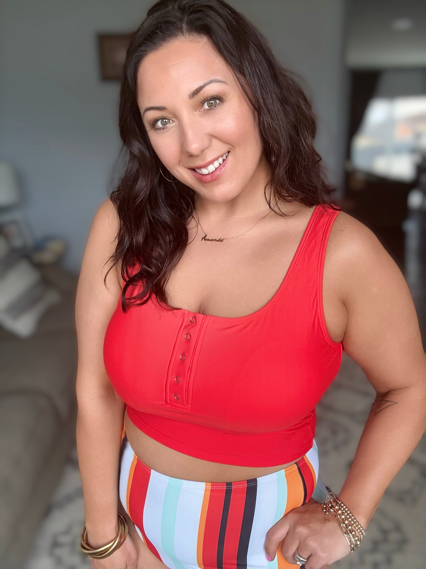 Bermuda Snap Up Swim Top in Red