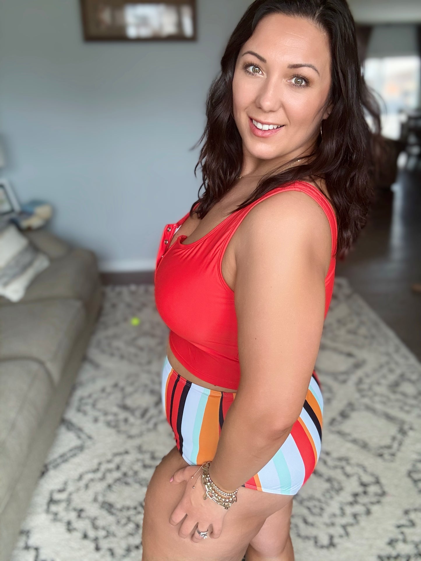 Bermuda Snap Up Swim Top in Red