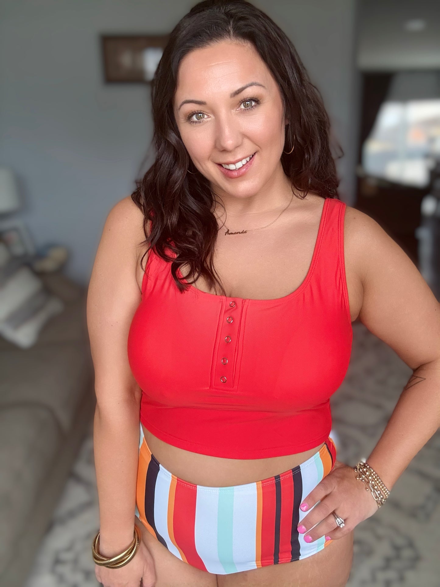 Bermuda Snap Up Swim Top in Red