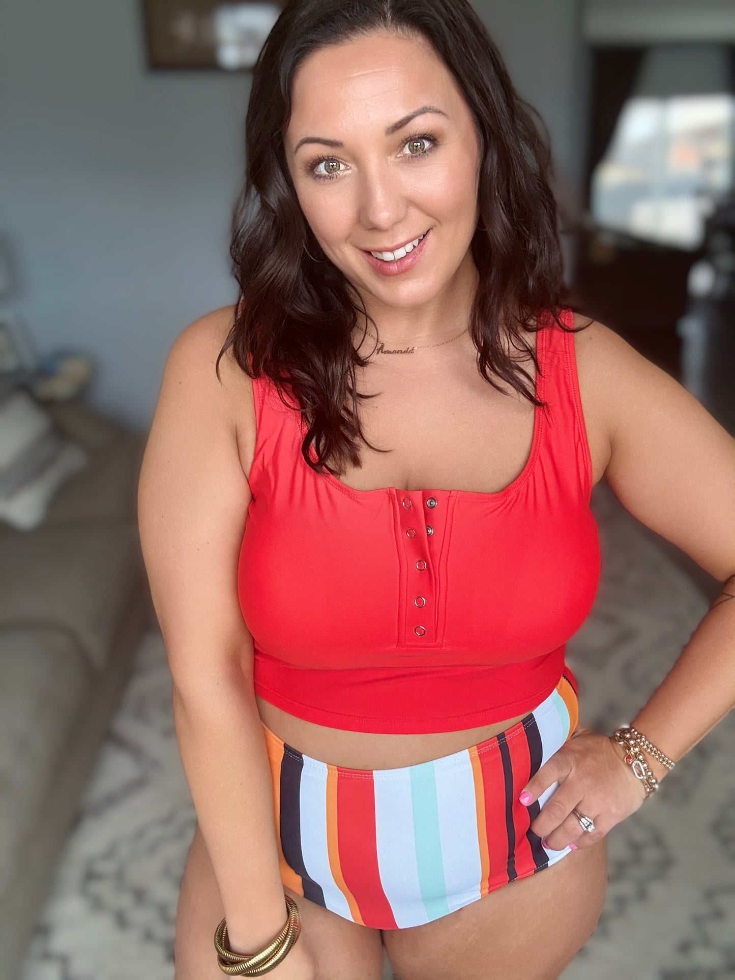 Bermuda Snap Up Swim Top in Red