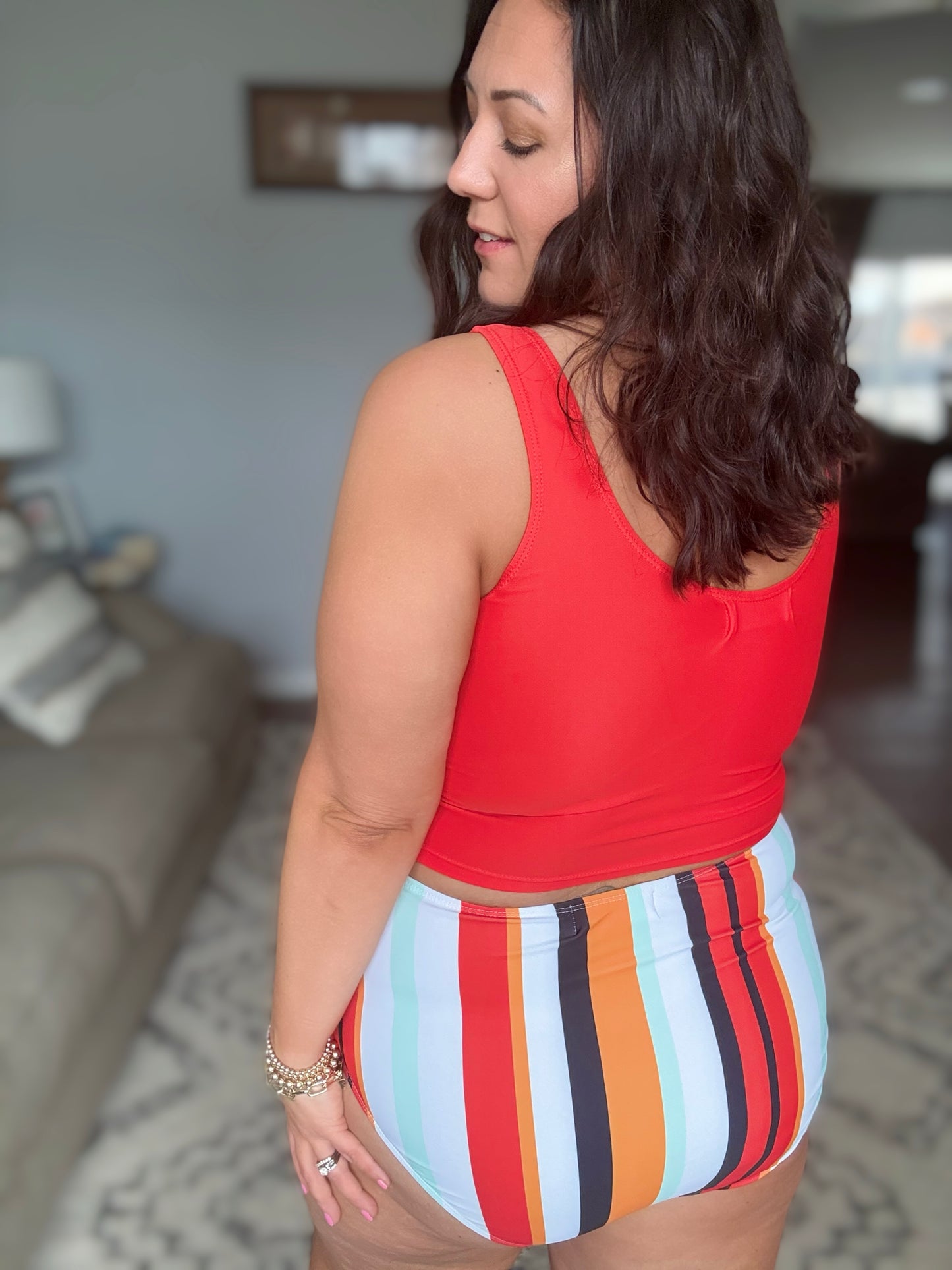 Bermuda Snap Up Swim Top in Red