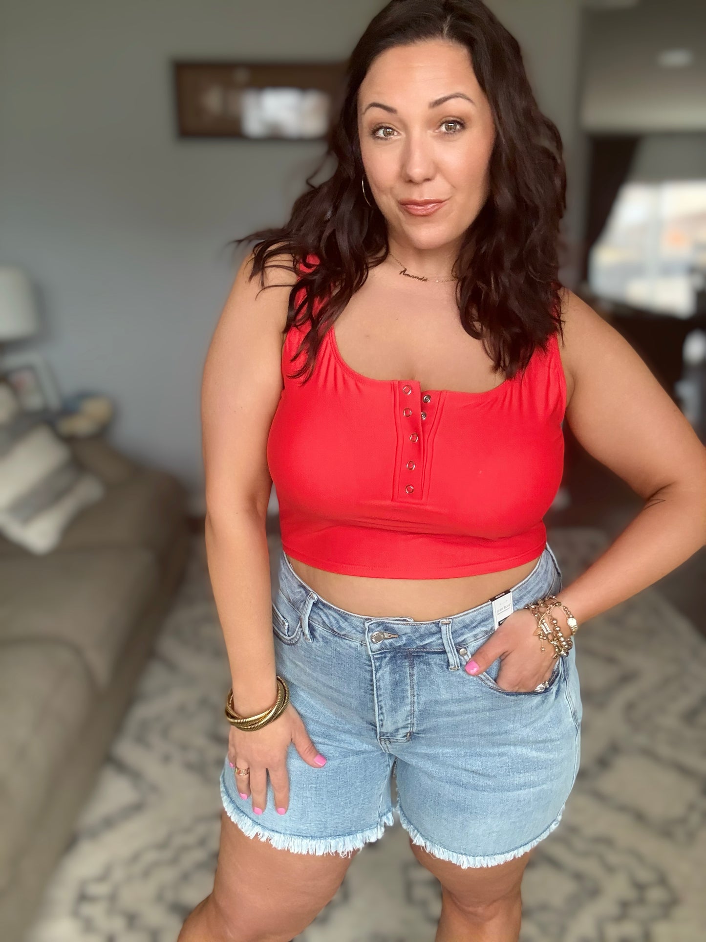 Bermuda Snap Up Swim Top in Red