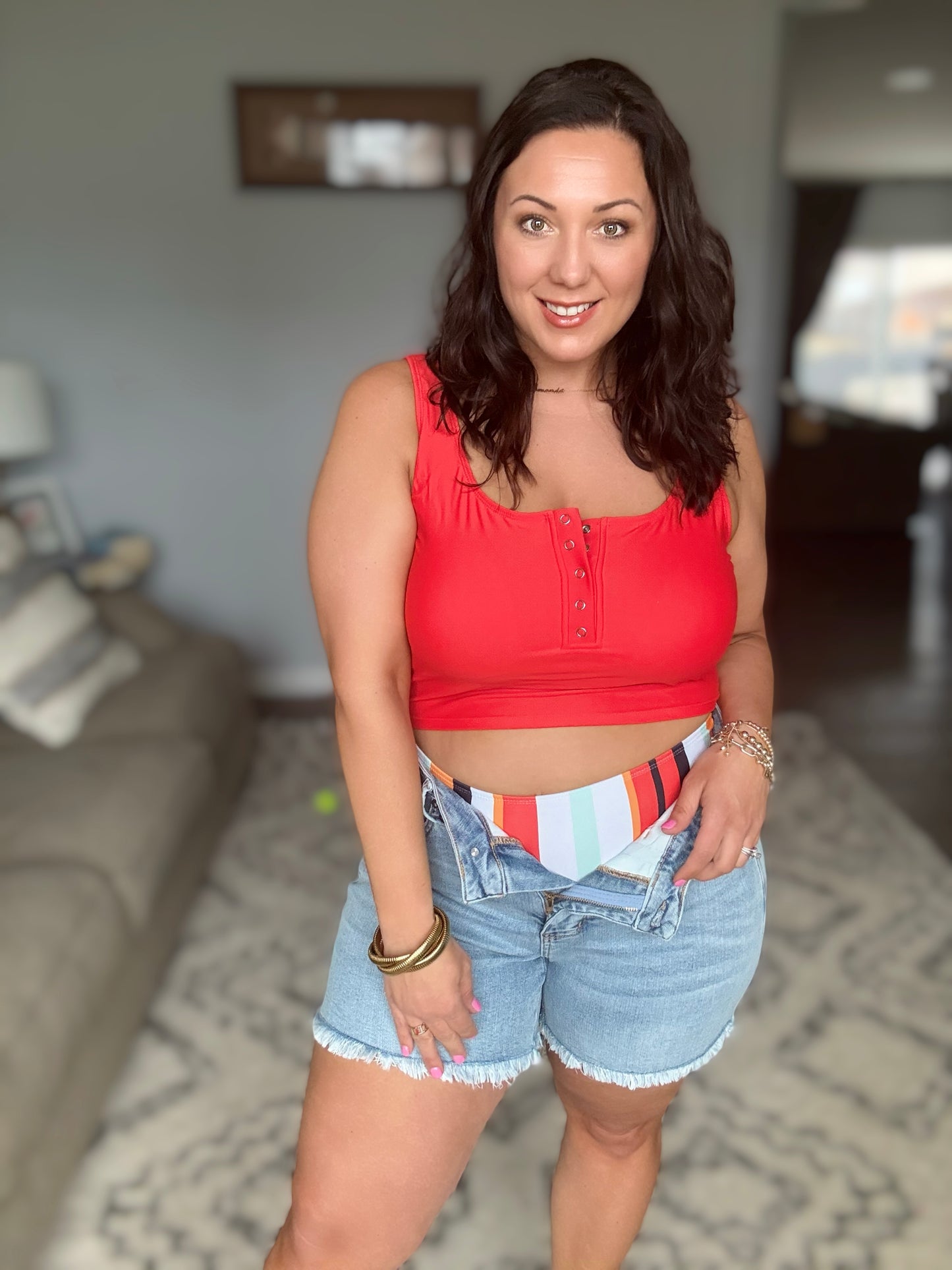 Bermuda Snap Up Swim Top in Red