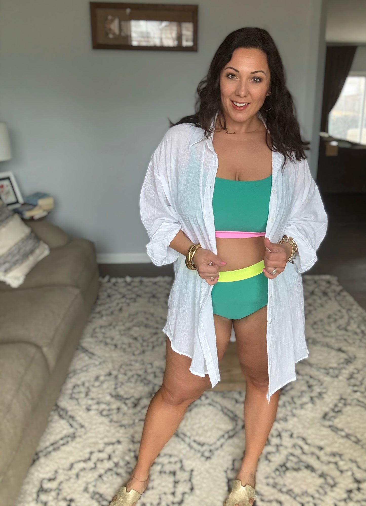Fiji Color Block Swim Top