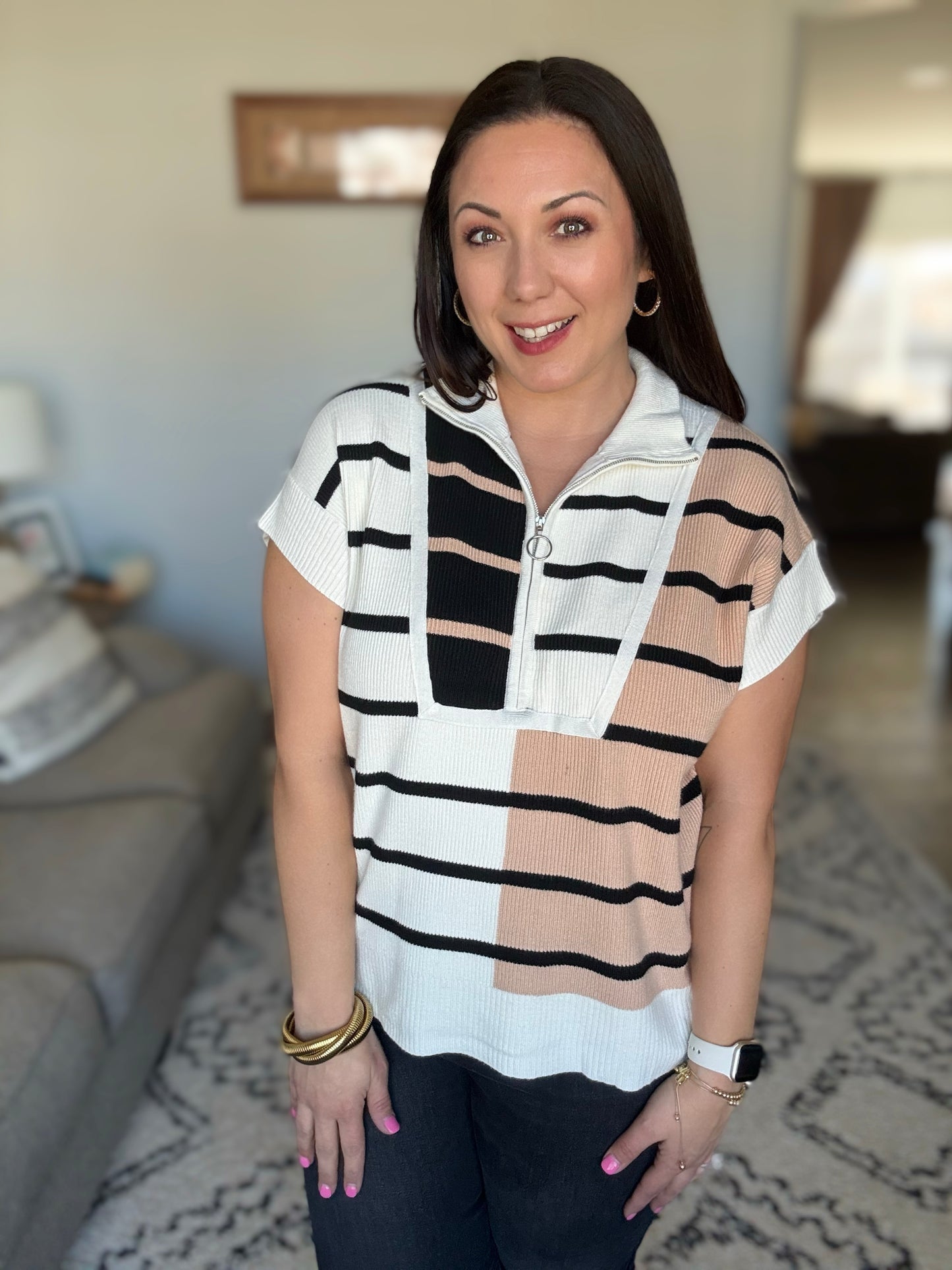 Lonely Traveler Striped Quarter Zip Vest in White