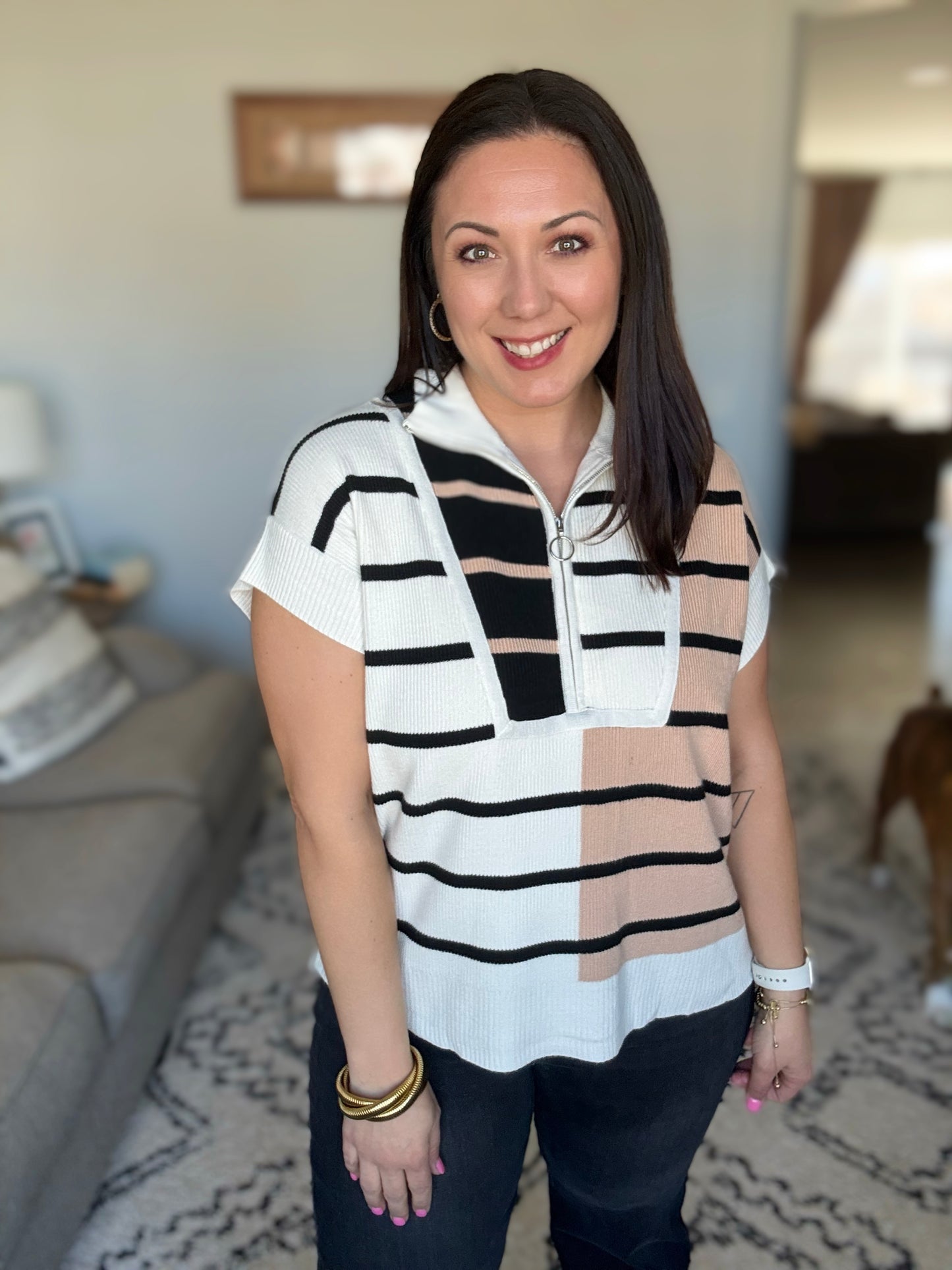 Lonely Traveler Striped Quarter Zip Vest in White