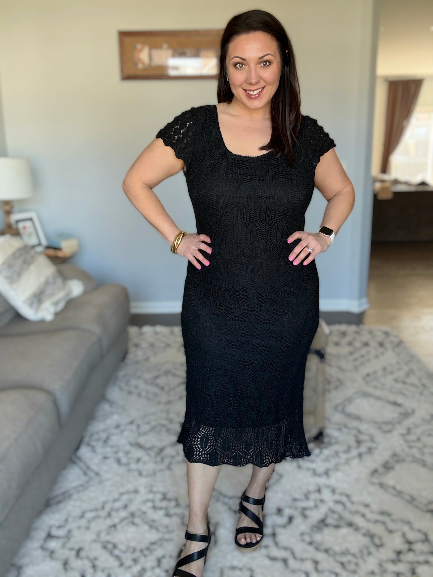 On the Town Lace Scoop Neck Dress in Black