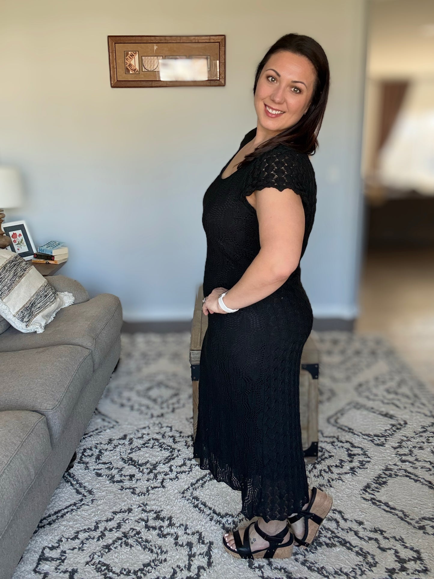 On the Town Lace Scoop Neck Dress in Black