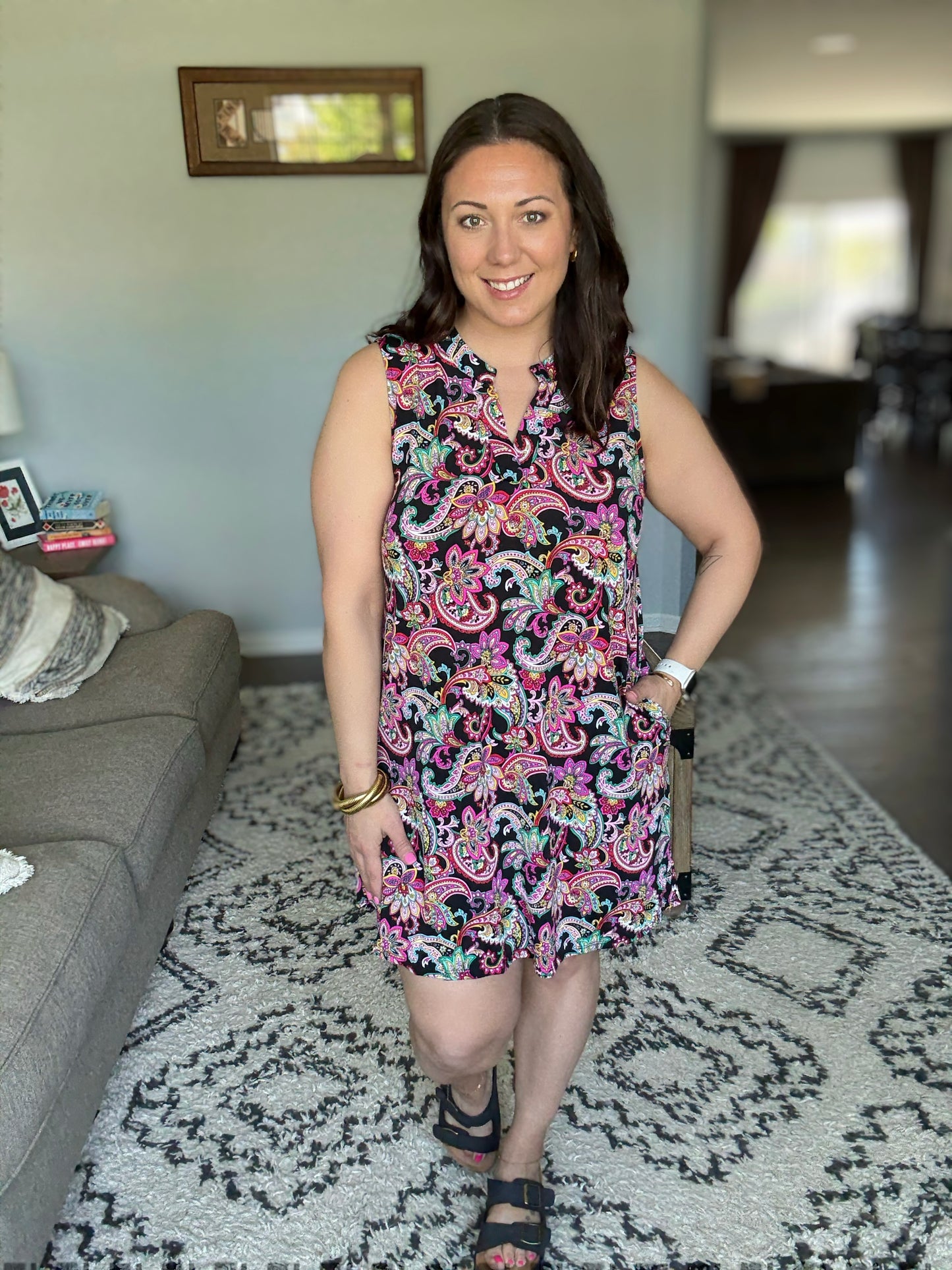 Lizzy Tank Dress in Black Paisley