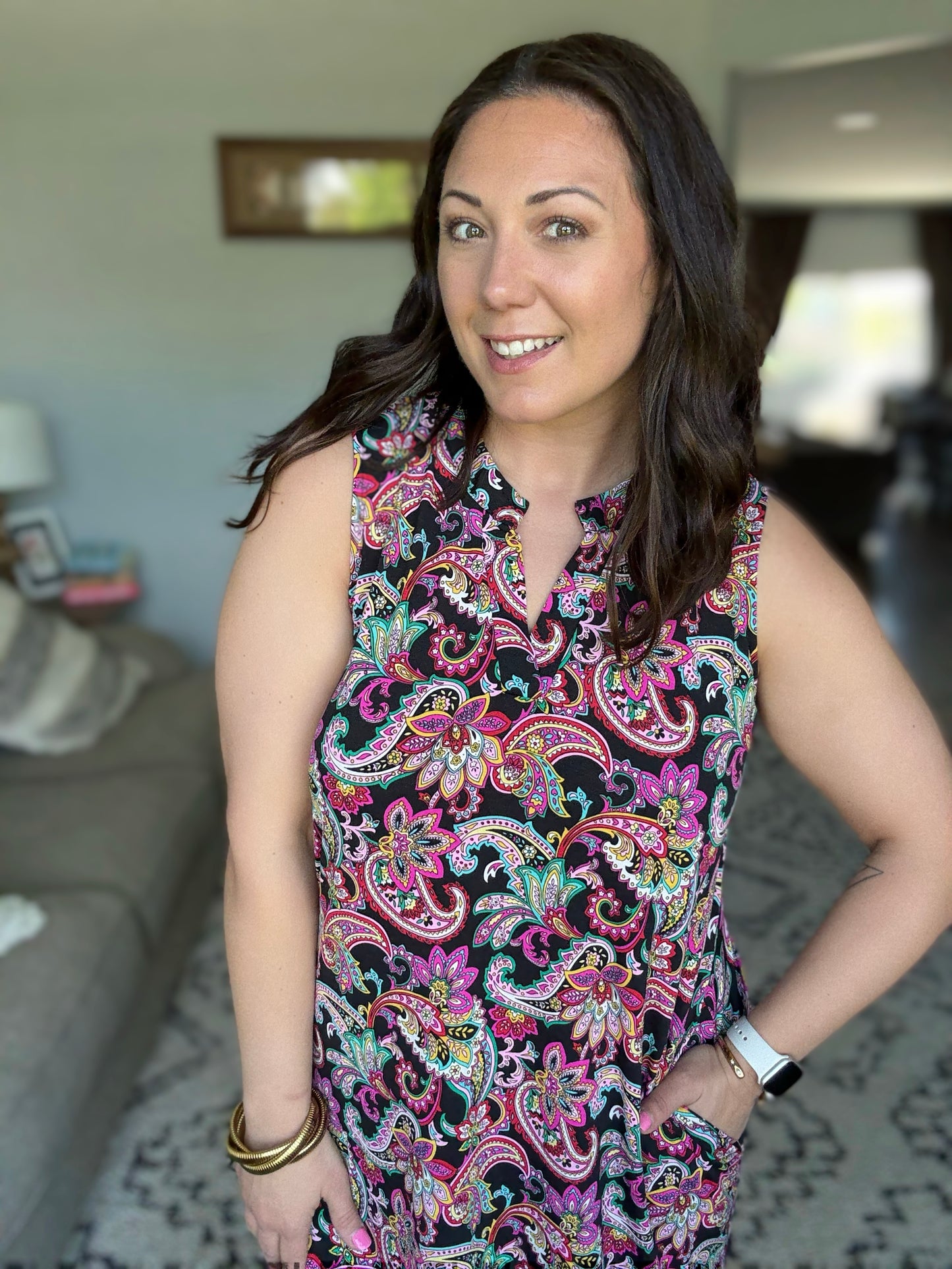 Lizzy Tank Dress in Black Paisley