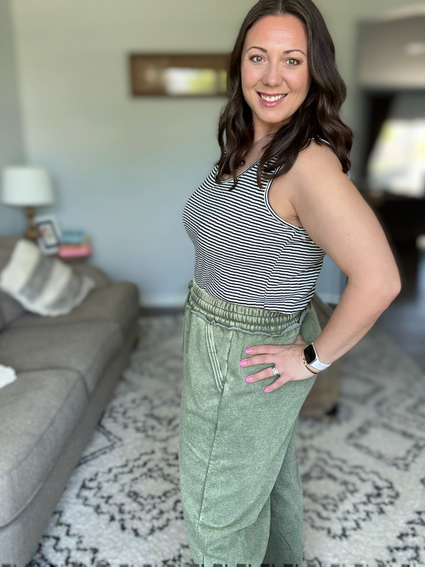 Zenana Acid Wash Fleece Palazzo Pants in Light Olive