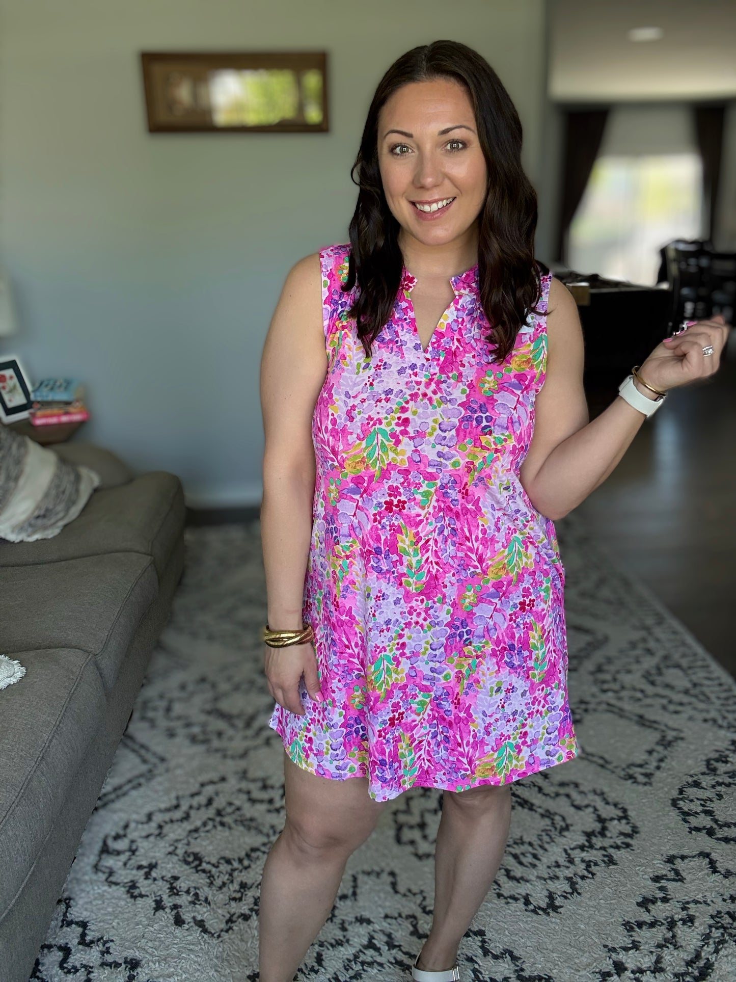 Lizzy Tank Dress in Magenta Spring Floral