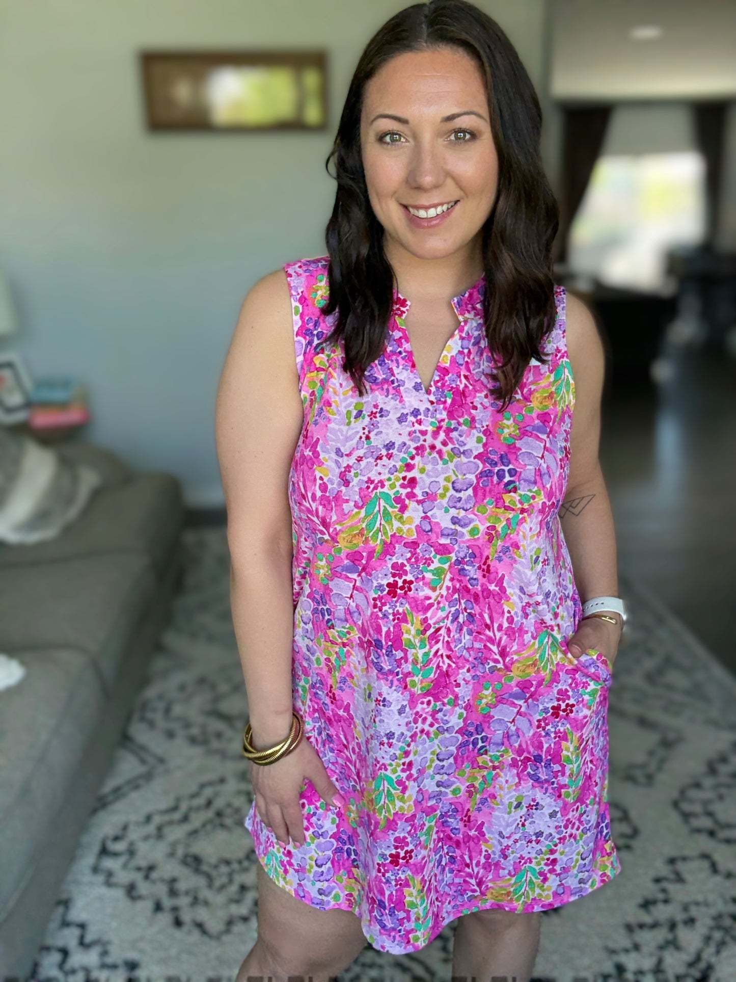 Lizzy Tank Dress in Magenta Spring Floral