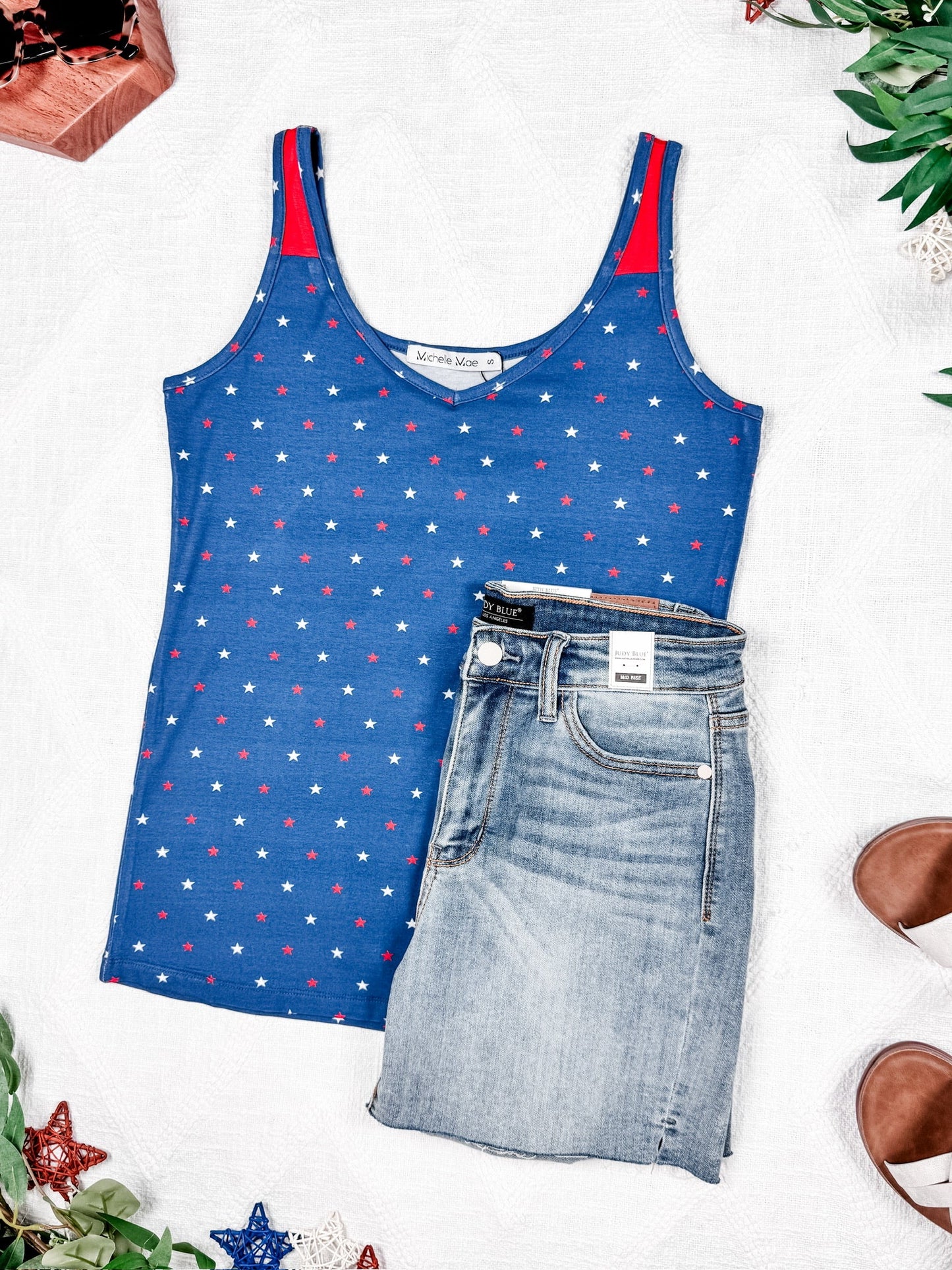 Michelle Mae Poppy Tank - Blue Freedom Stars