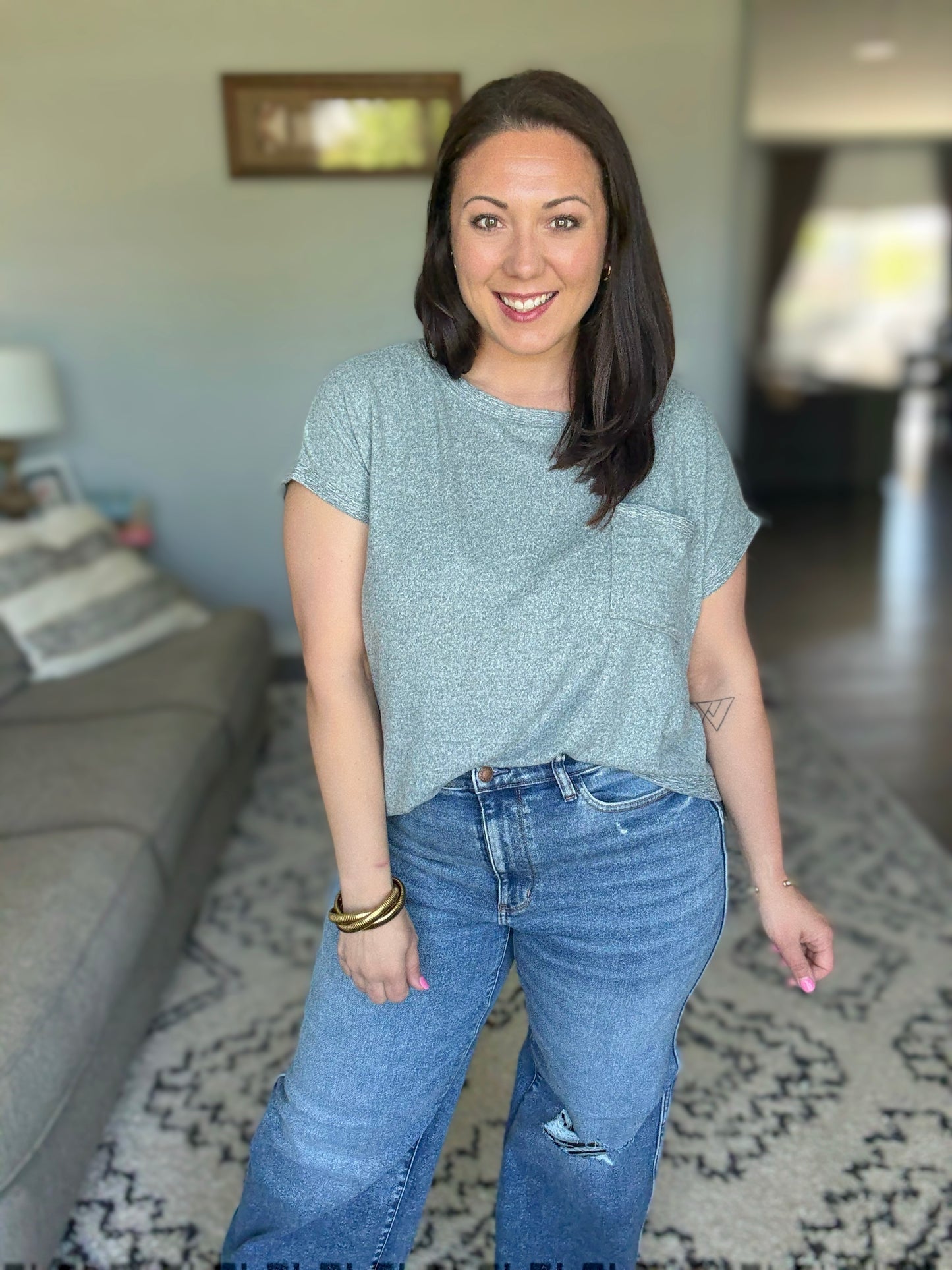 Heathered Harmony Basic Tee in Ash Jade