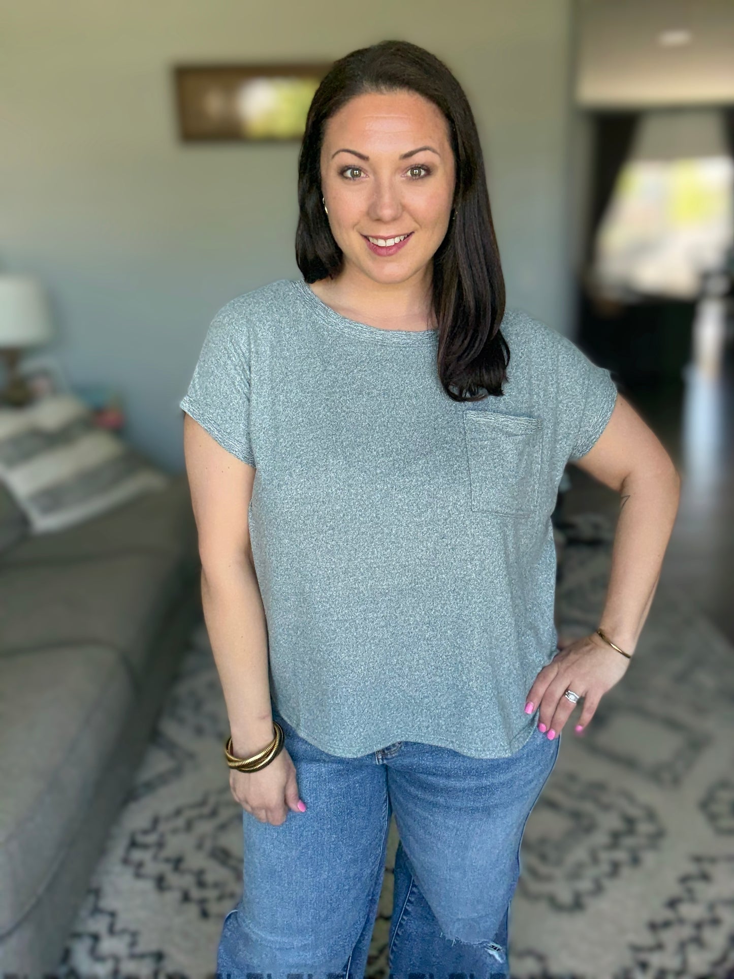 Heathered Harmony Basic Tee in Ash Jade