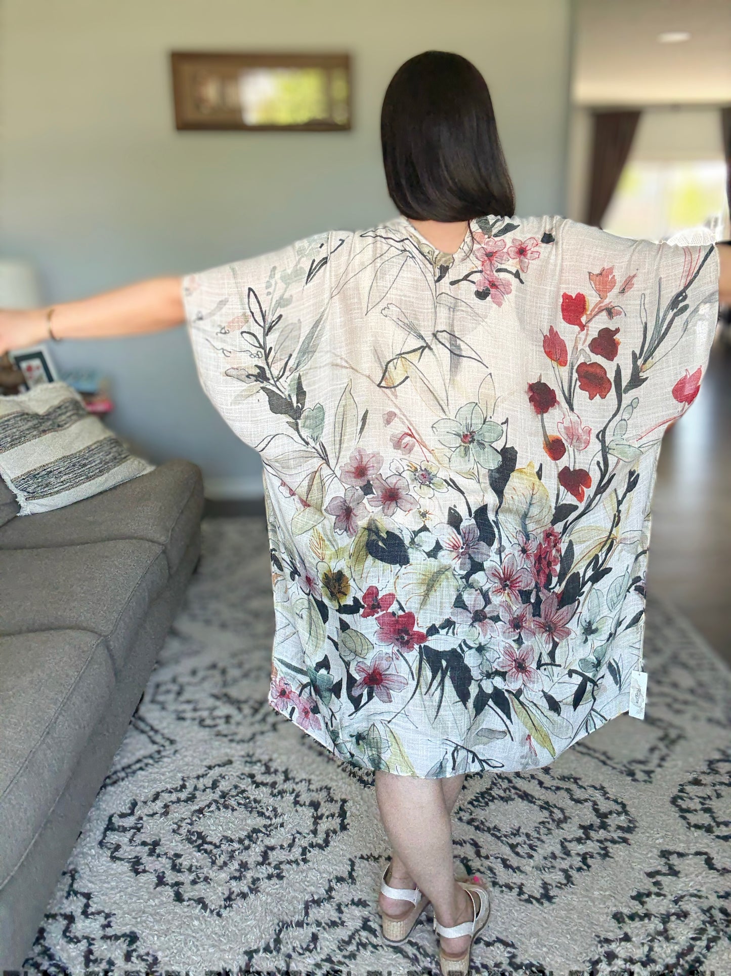 Northbrook Watercolor Floral Open Front Kimono