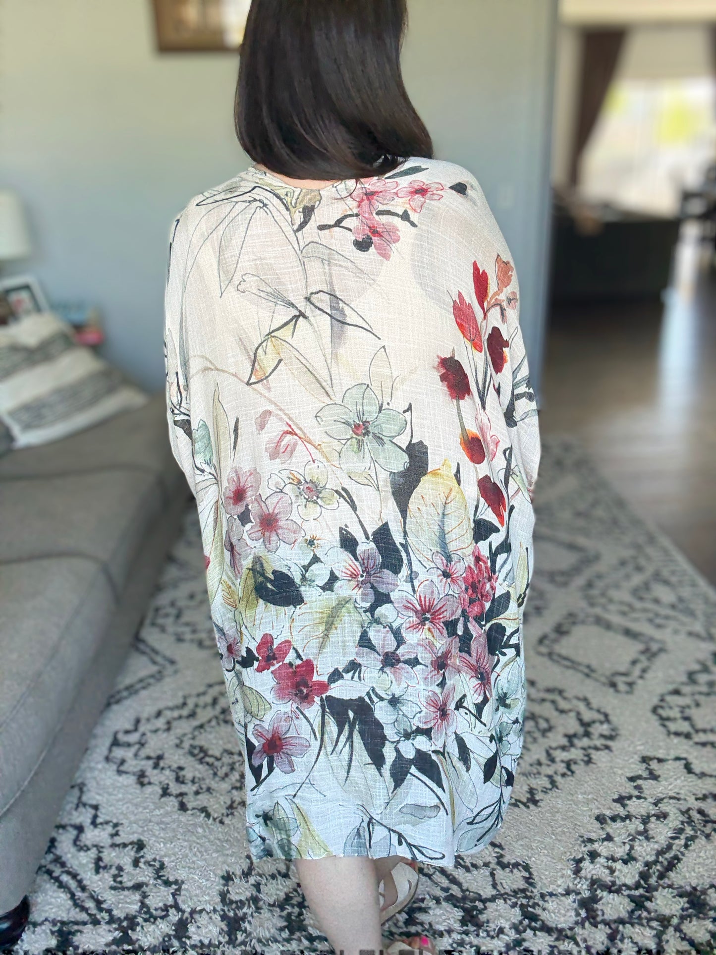Northbrook Watercolor Floral Open Front Kimono