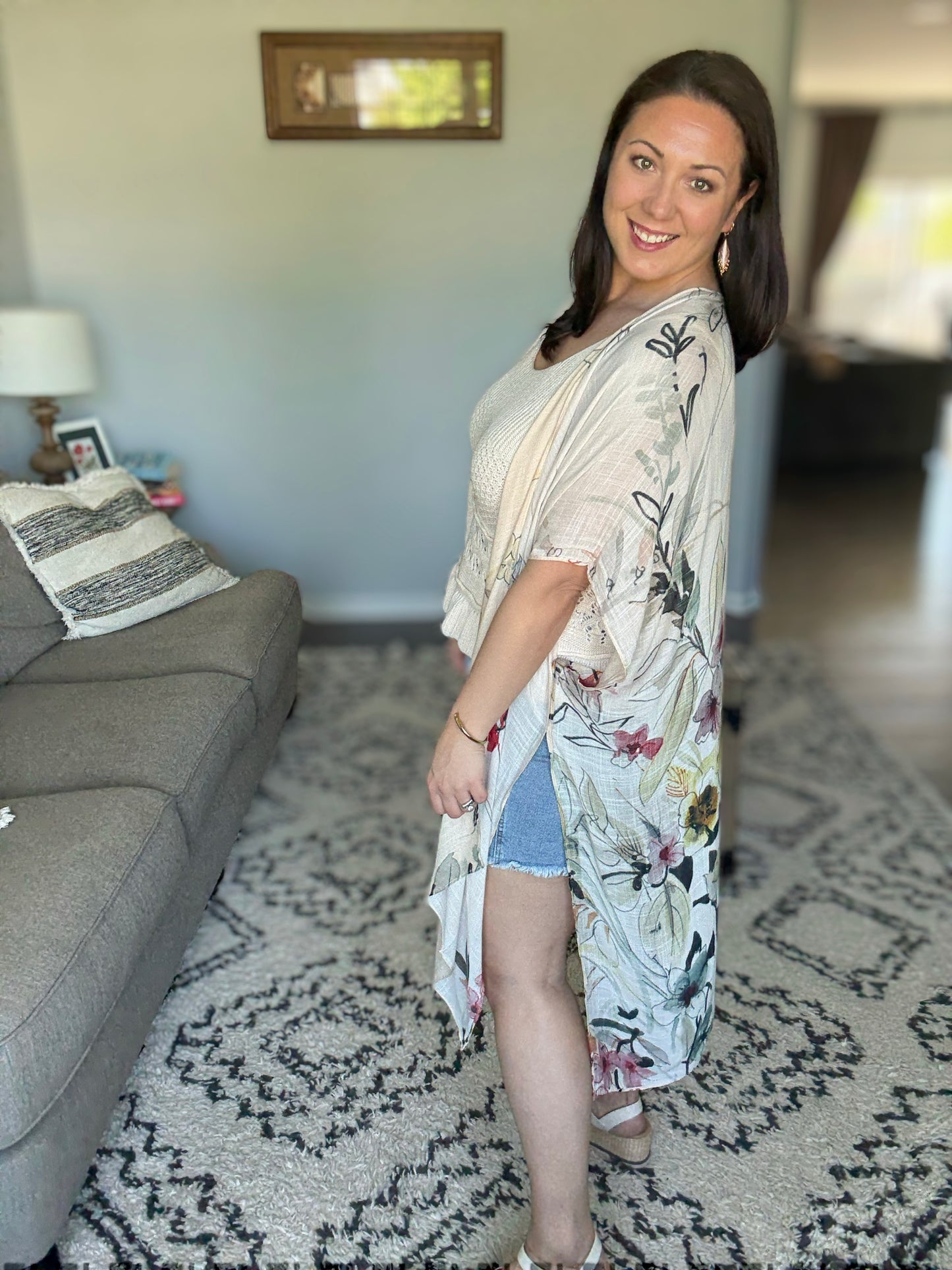 Northbrook Watercolor Floral Open Front Kimono