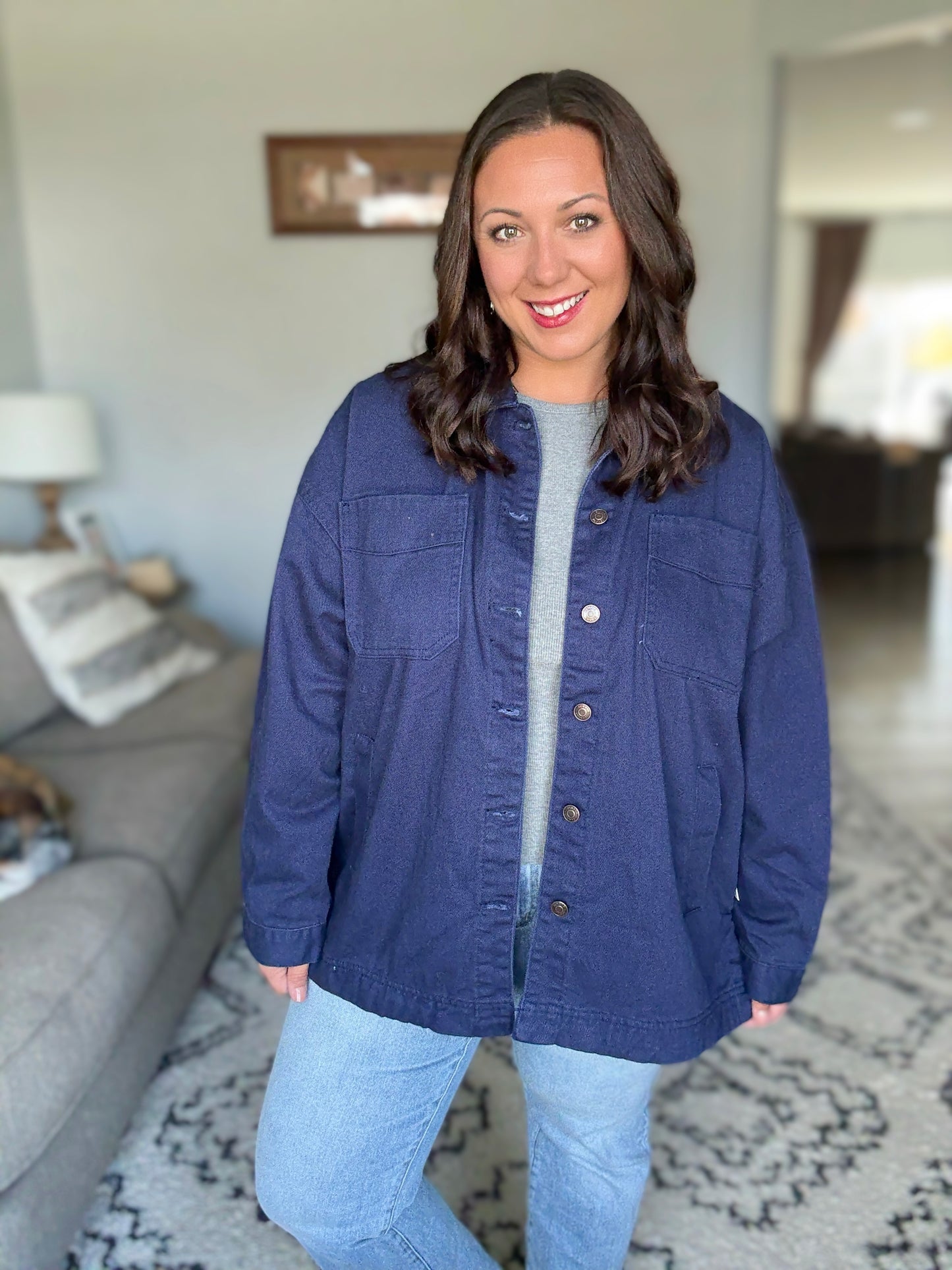 Zenana Oversized Denim Shacket in Navy