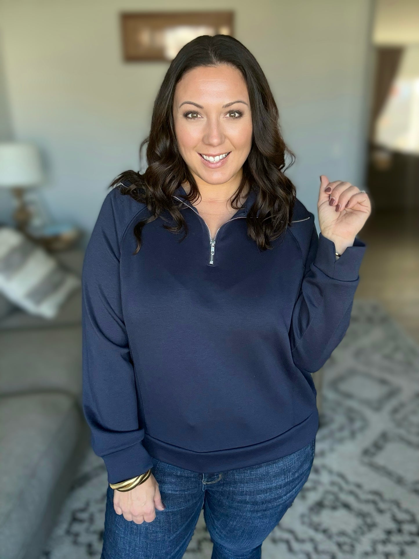 Hamptons Travel Half Zip Pullover in Navy