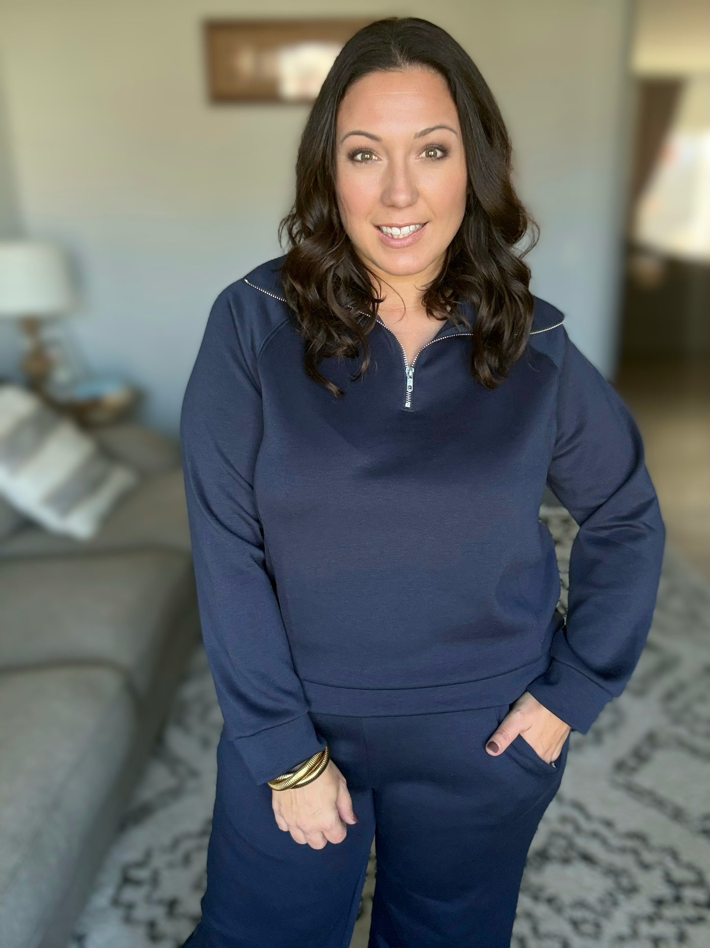 Hamptons Travel Half Zip Pullover in Navy