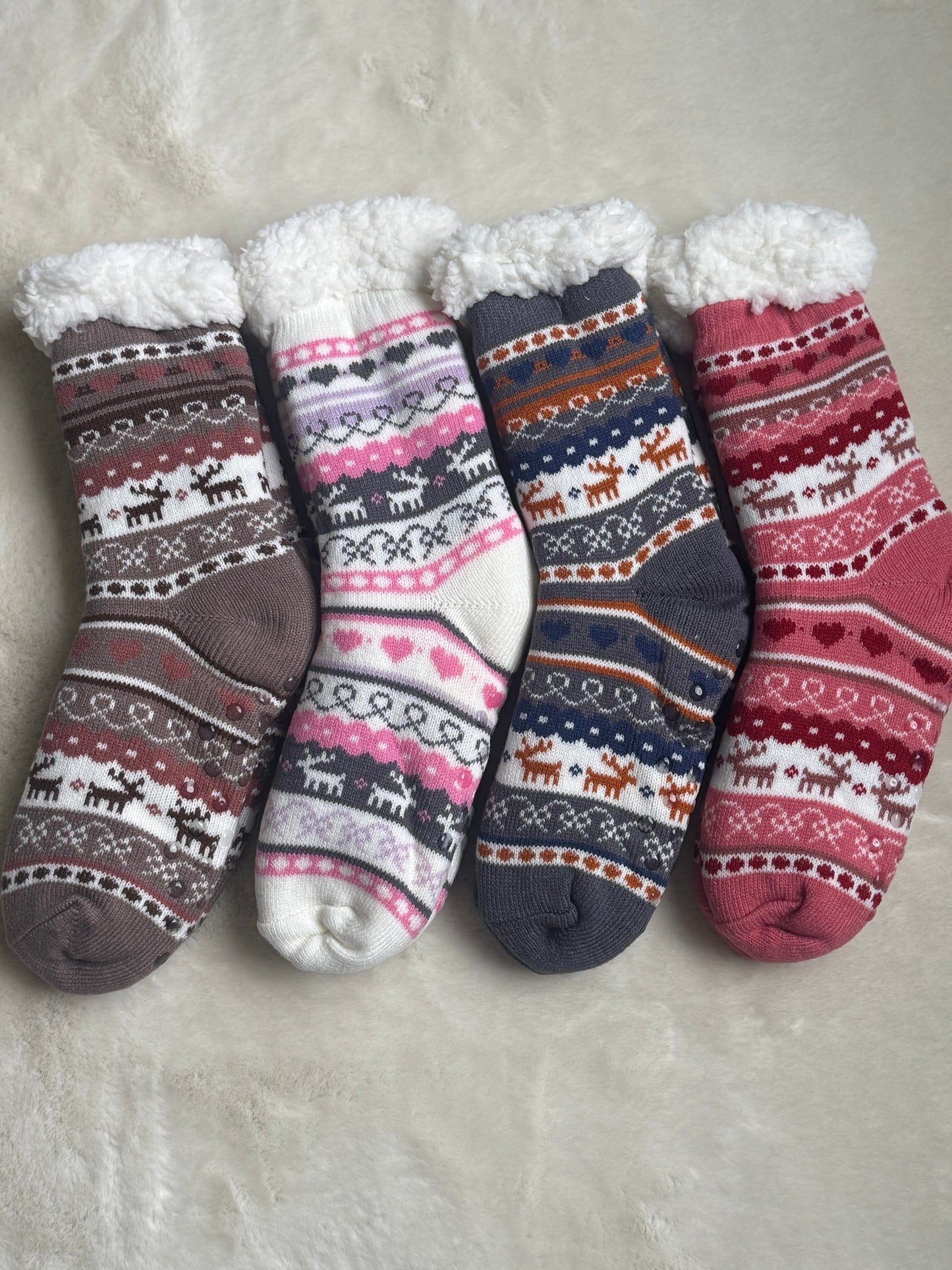 Nordic Reindeer Fair Isle Sherpa Socks in 4 Colors