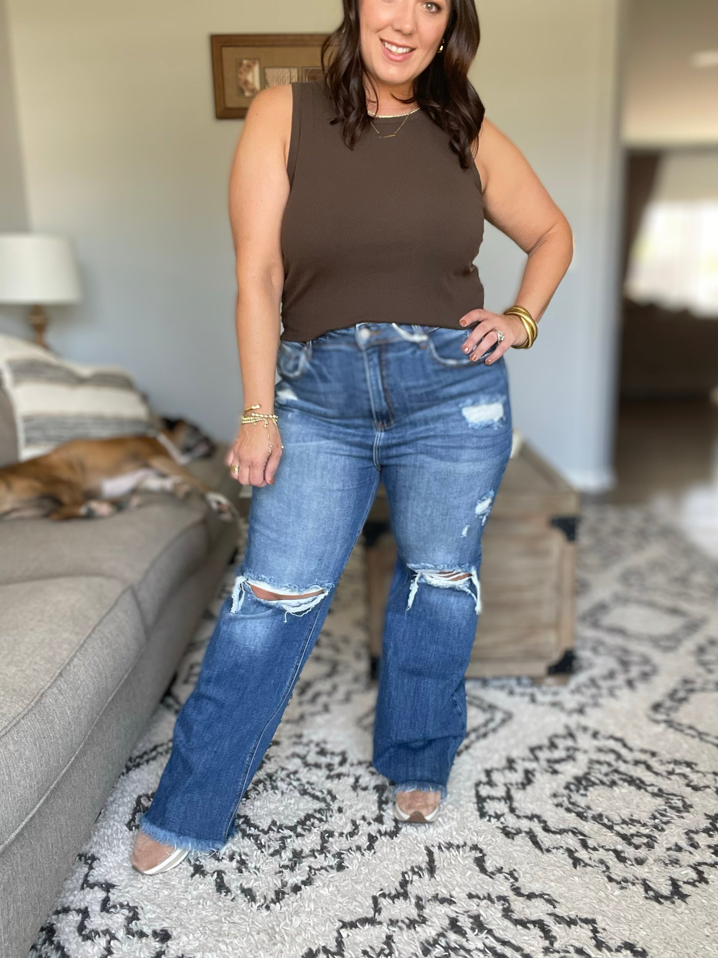 Saylor Raw Hem Distressed Straight Jeans