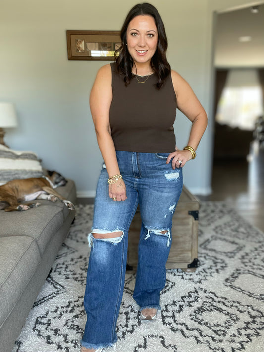 Saylor Raw Hem Distressed Straight Jeans