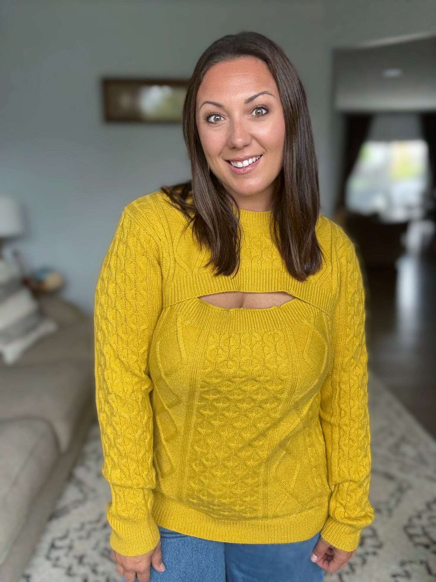 BiBi Cable-Knit Sweater with Cut Out Chest Detail