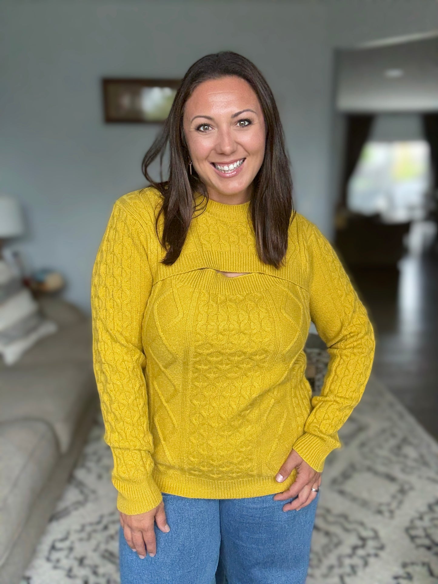 BiBi Cable-Knit Sweater with Cut Out Chest Detail