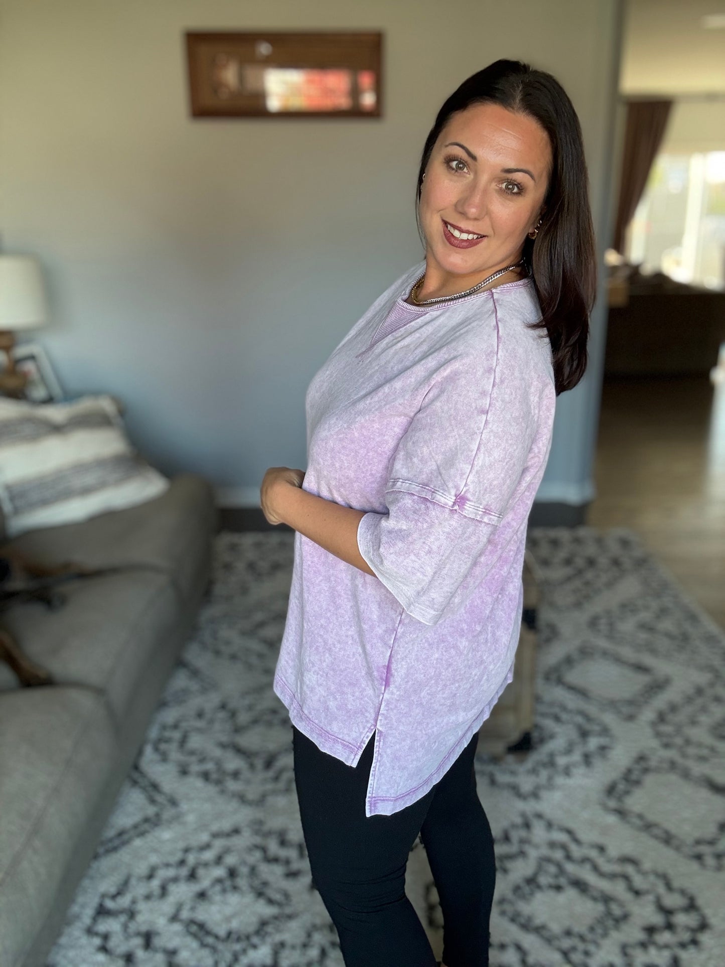 Unbothered Mineral Wash Top in Orchid Petal